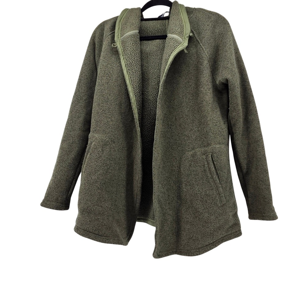 North Face Crescent Hooded Parka Olive Sherpa Fleece Jacket M Hiking‎ Outdoor
